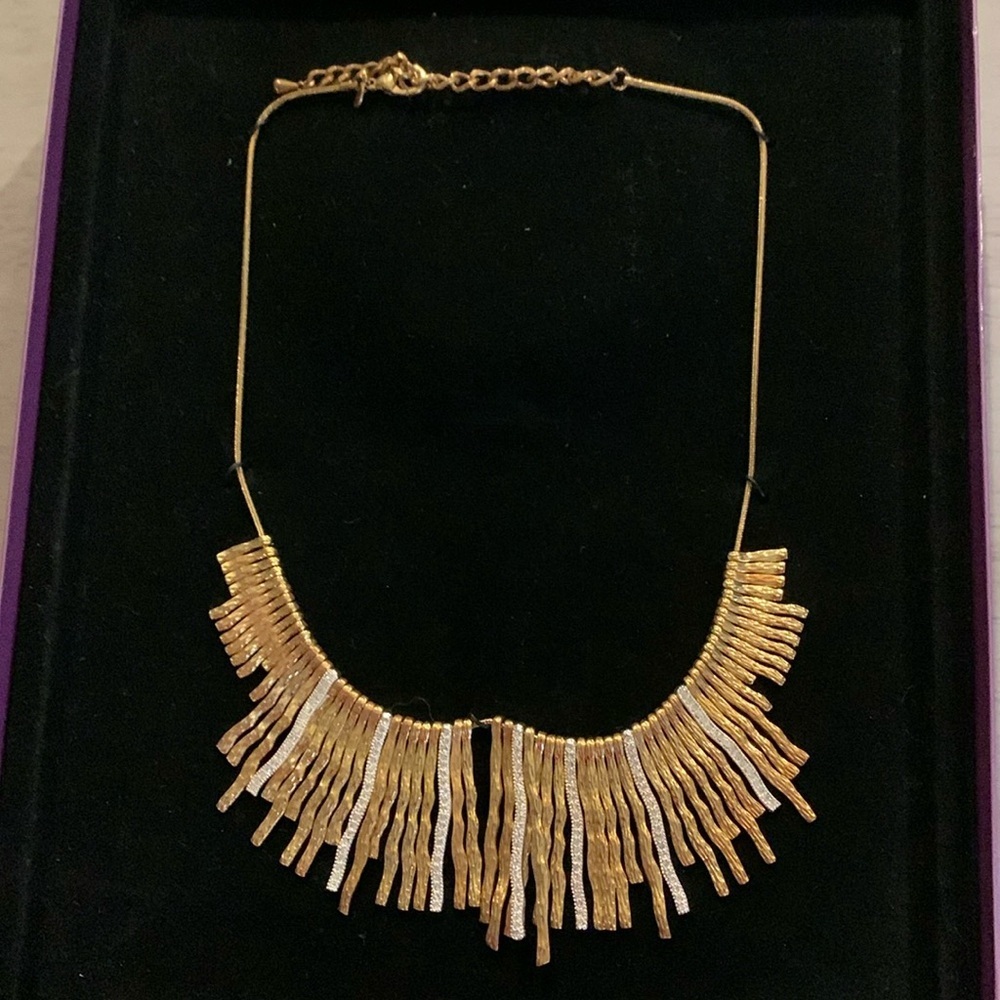 Suzanne Somers Collection Gold Tone & Rhinestone Bib Necklace 16-18”